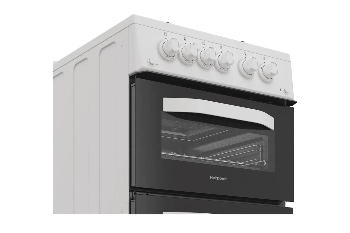 Hotpoint 50cm Double Oven Gas Cooker with Glass Lid | HDG5GCW