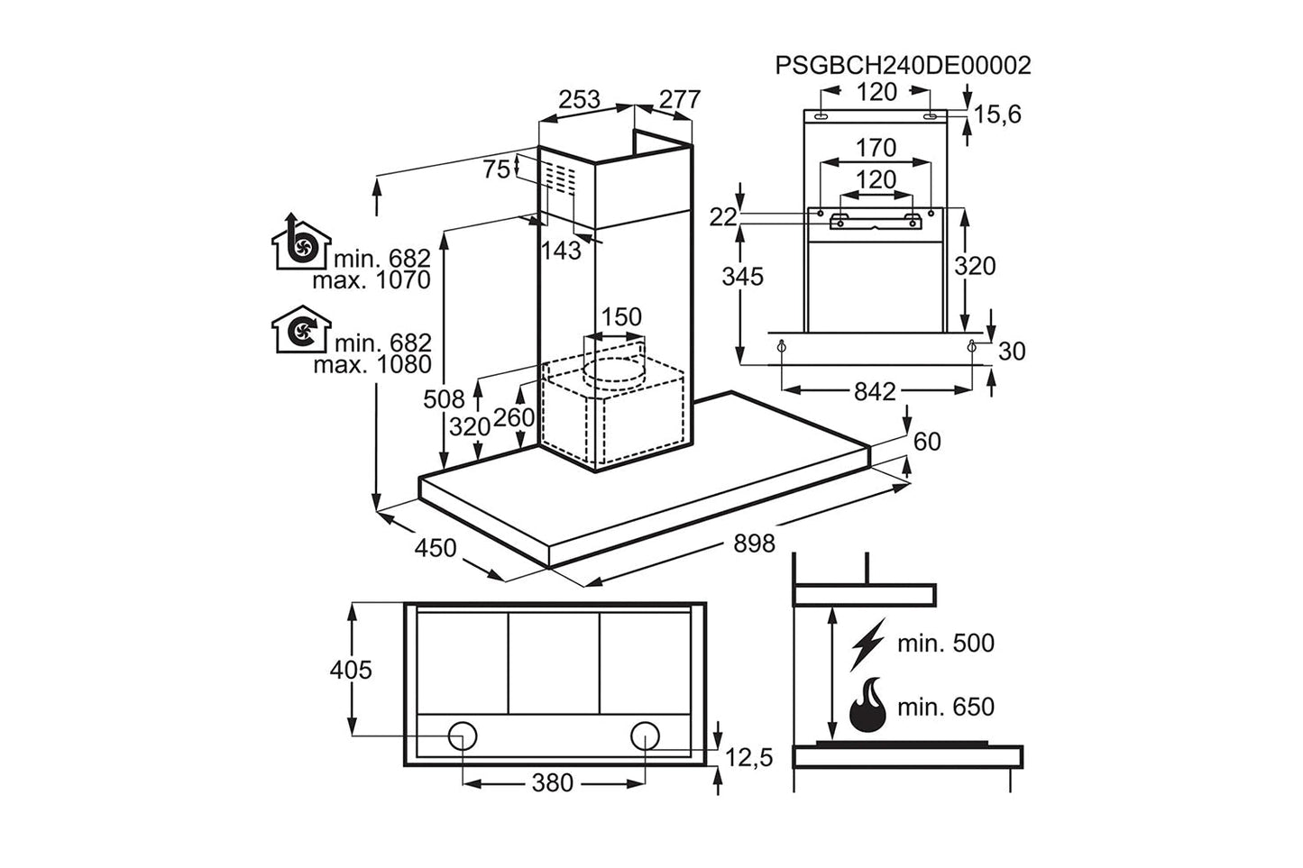 AEG 5000 Series 90cm Chimney Cooker Hood | DBX3951R