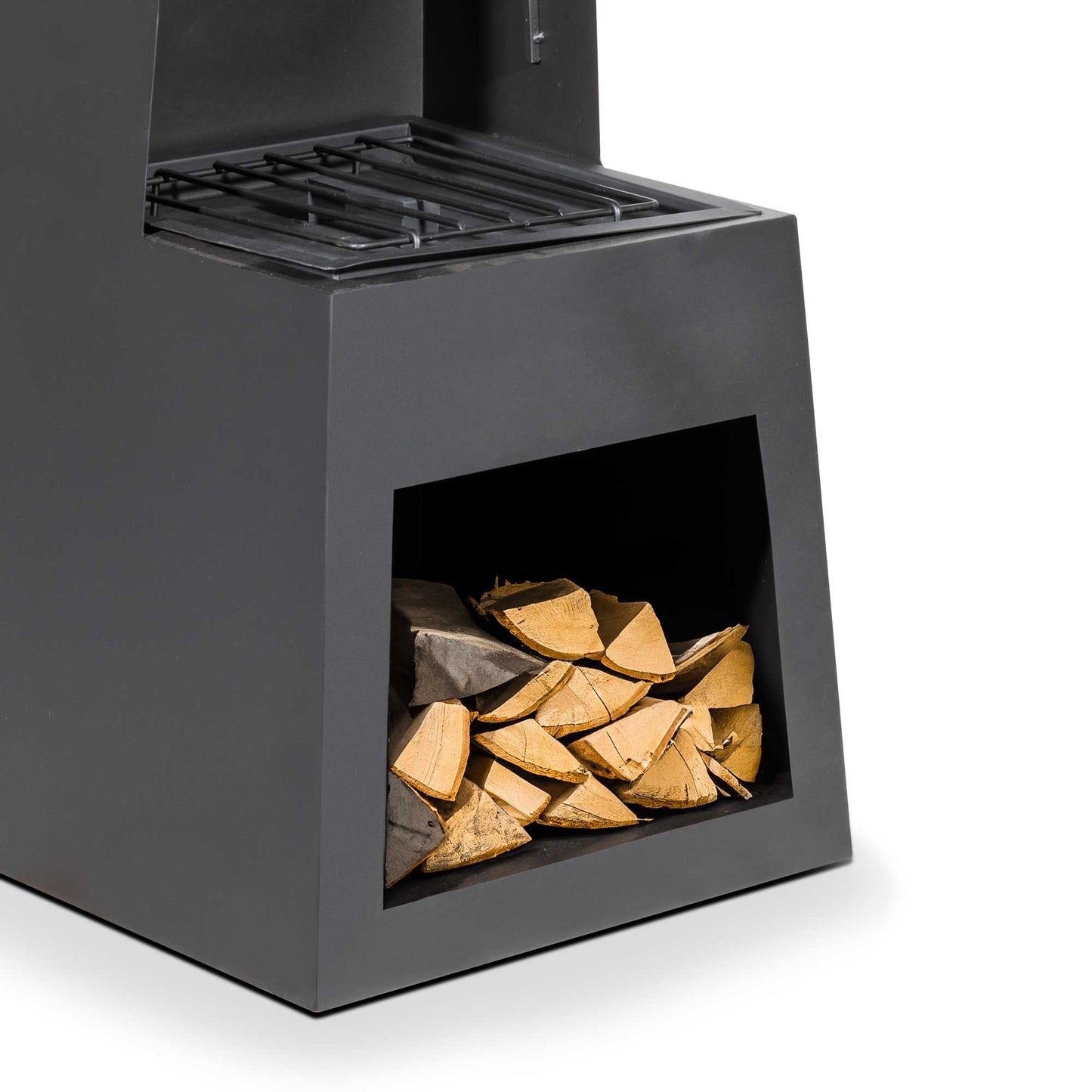 Pyramid Chiminea, Fireplace, Heater with Firewood Storage - Black Steel - DG107