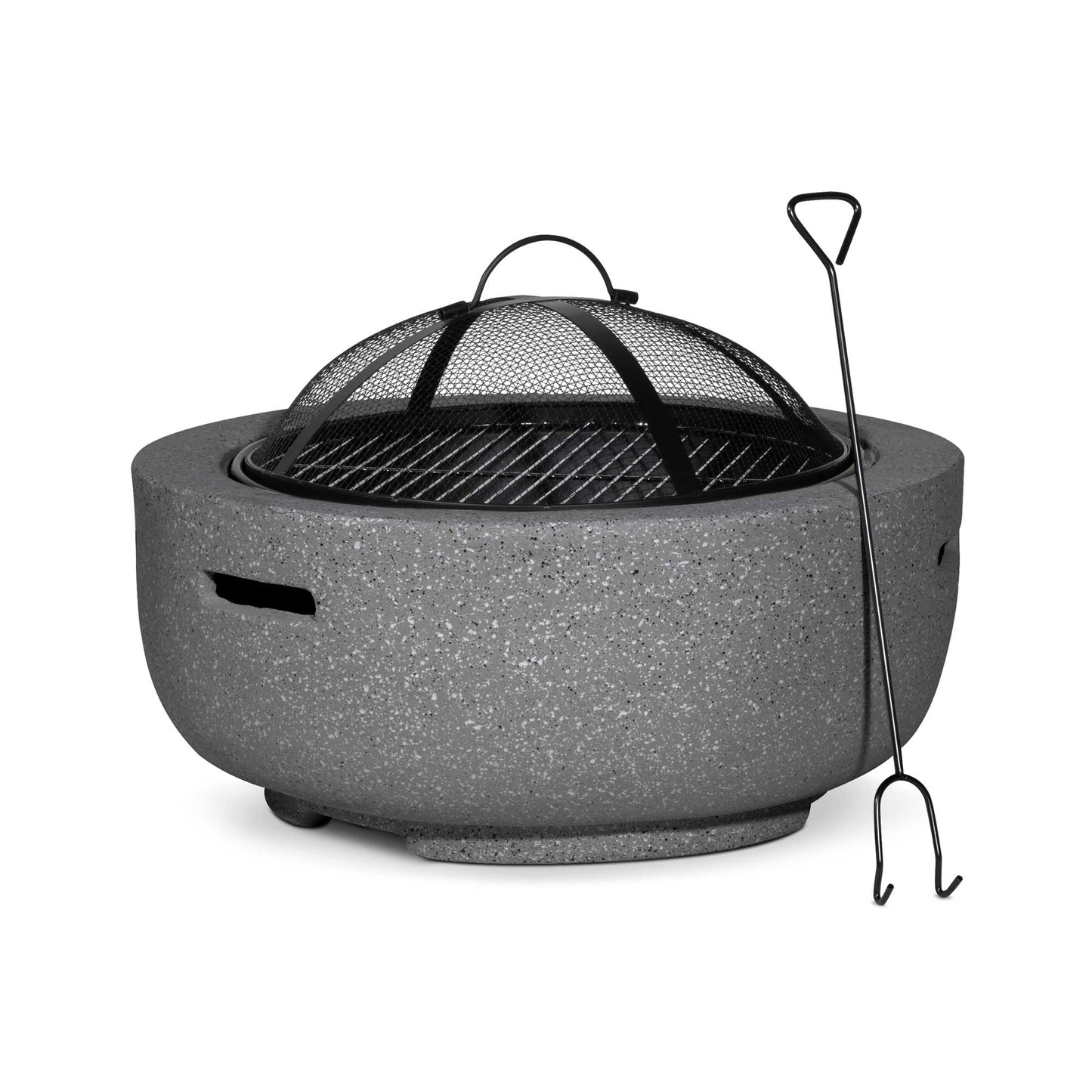 Round MgO Fire Pit with BBQ Grill, Ø60cm, Safety Mesh Screen - Dark Grey - DG189
