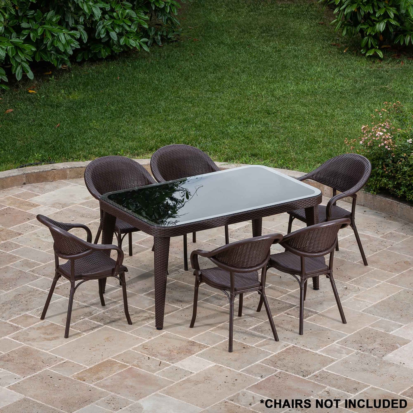 Outdoor Dining Table, Weather Resistant & Glass Top, 90x150cm (W x H) - Wenge - DG206