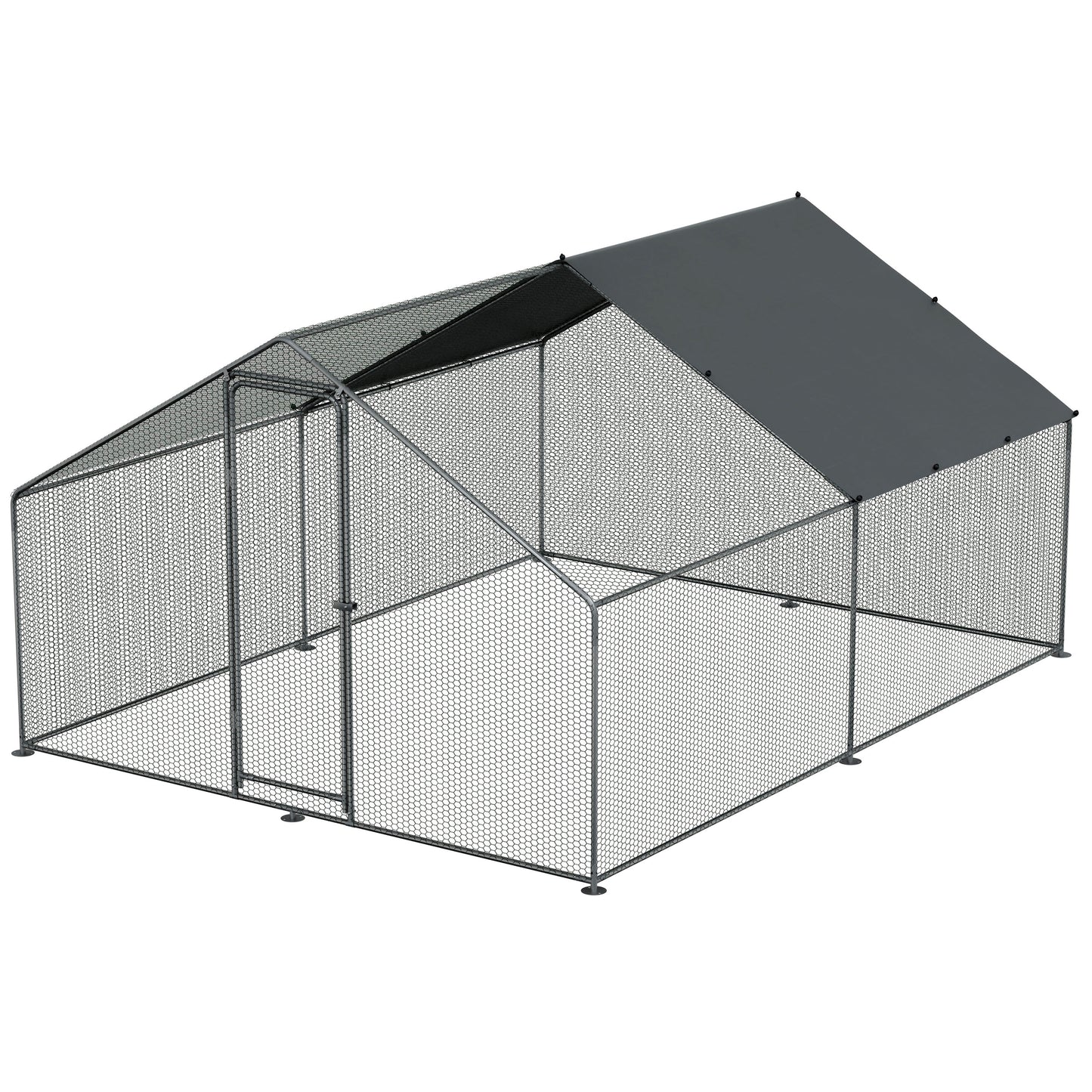 3x4m Walk-In Galvanized Steel Chicken Run with Solar Roof Cover & PVC Coated Chicken Wire, For Chickens, Ducks, Fowl and Poultry - DG279