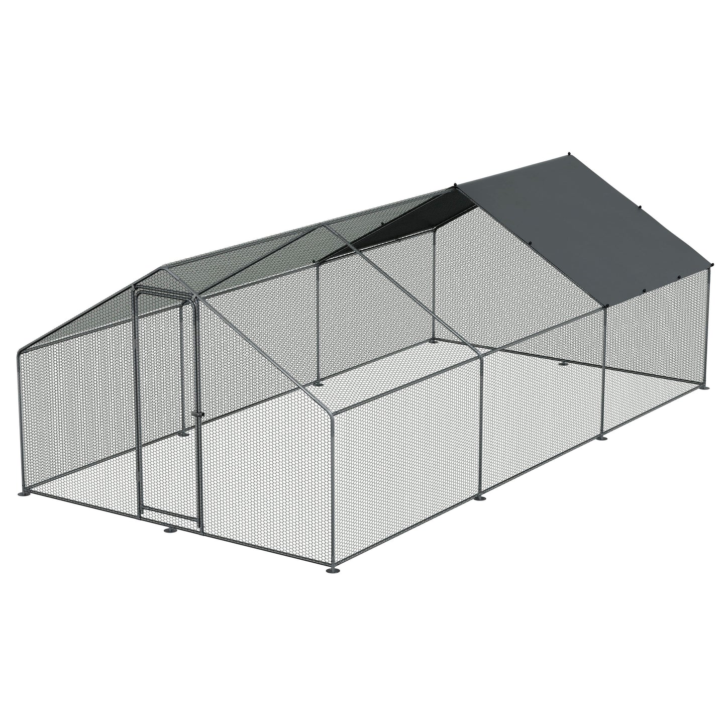 3x6x2m Walk-In Galvanised Steel Chicken Run with Roof Cover & PVC Coated Chicken Wire - DG280