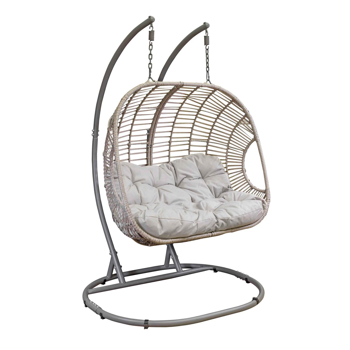 Egg Hanging Double Swing Chair, Wicker Rattan Basket & Steel Frame - DG61