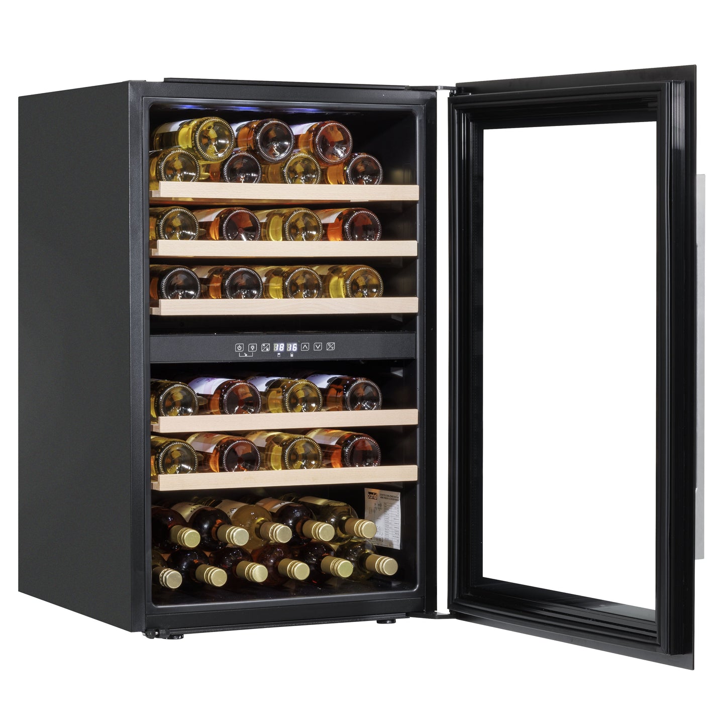 Baridi 60cm Built-In 57 Bottle Dual Zone Wine Cooler with Beech Wood Shelves - Black - DH118