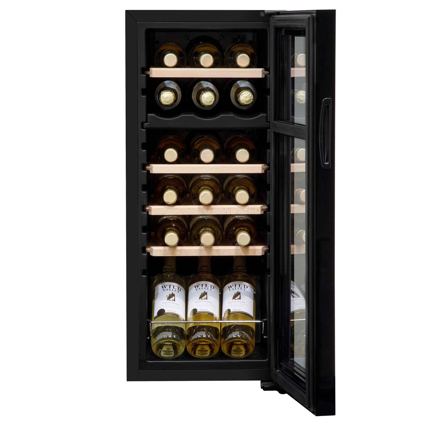 Baridi 18 Bottle Dual Zone Wine Cooler, Fridge, Touch Screen Controls, Wooden Shelves, LED - DH89