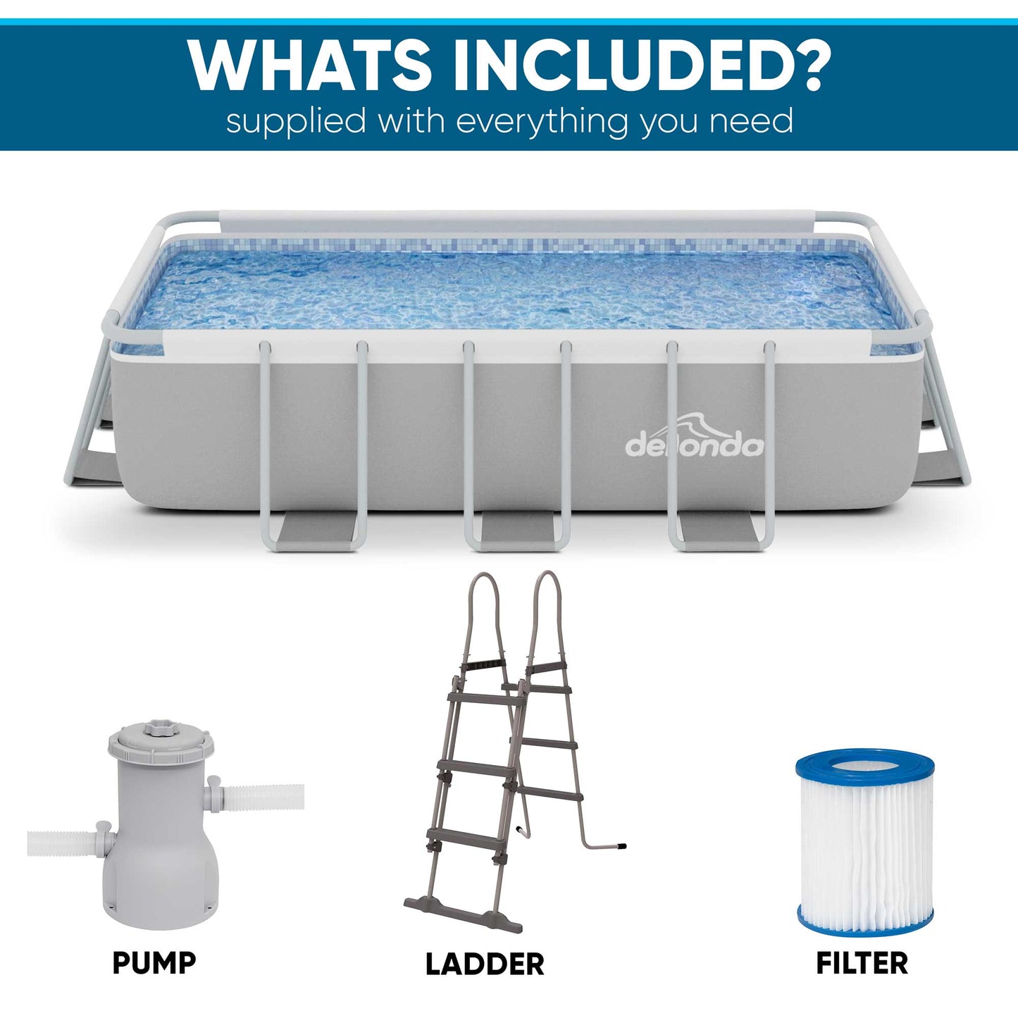 13ft Deluxe Steel Frame Swimming Pool Rectangular with Filter Pump - DL21