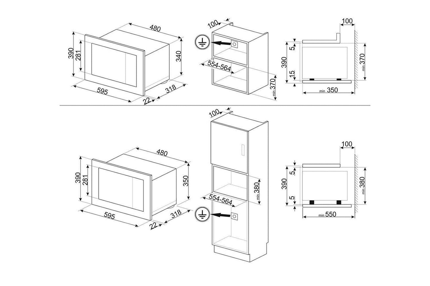 Smeg N 21L 1300W Built-in Microwave | FMI320X2 | Stainless steel