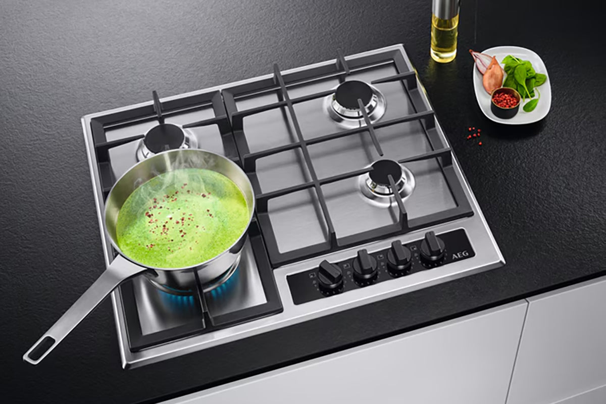 AEG 6000 Series 60cm 4 Burner Gas Hob | HGB64420YM | Stainless Steel