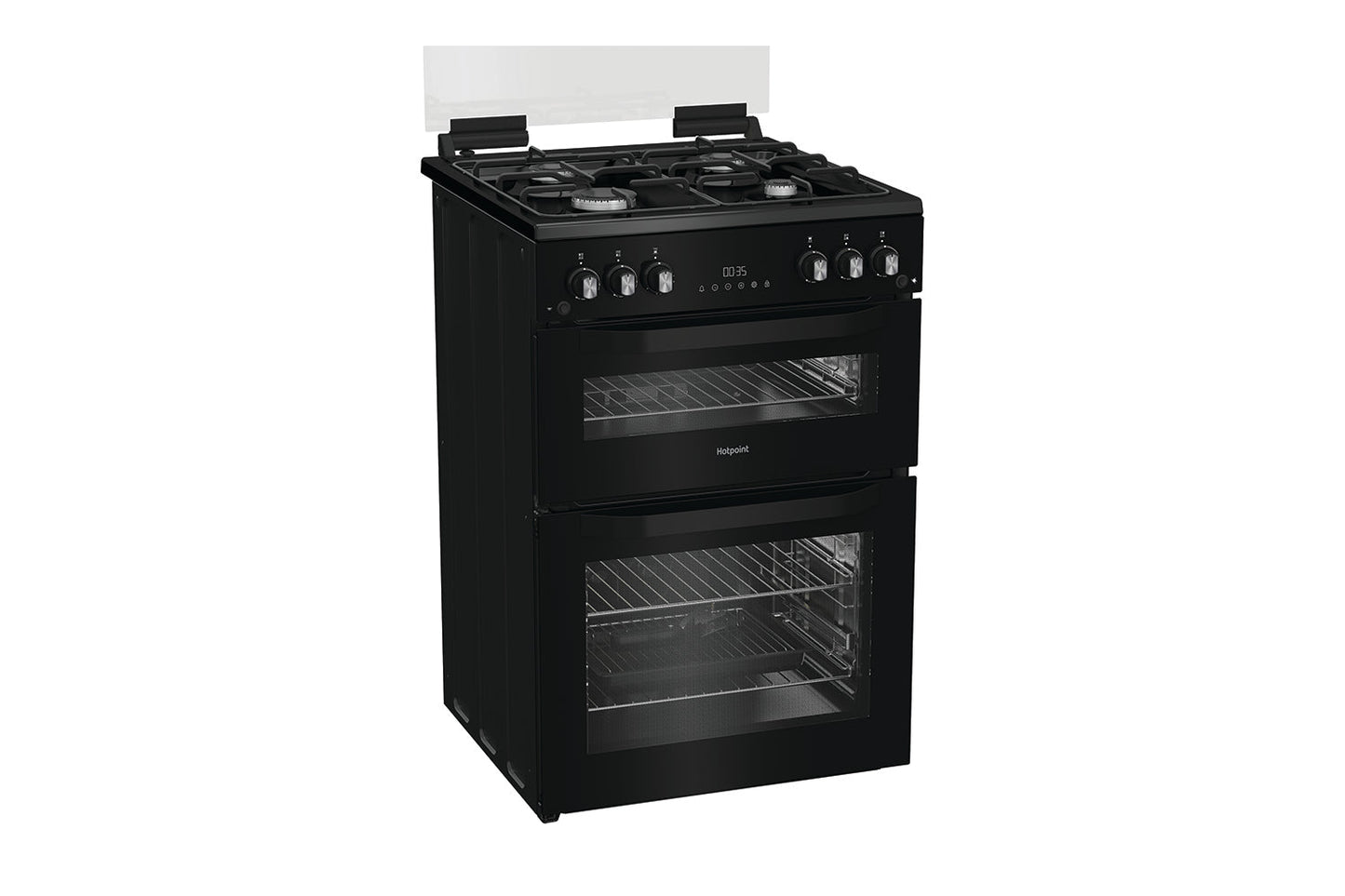 Hotpoint 60cm Freestanding Twin Cavity Gas Cooker | HTG6GDCB1 | Black