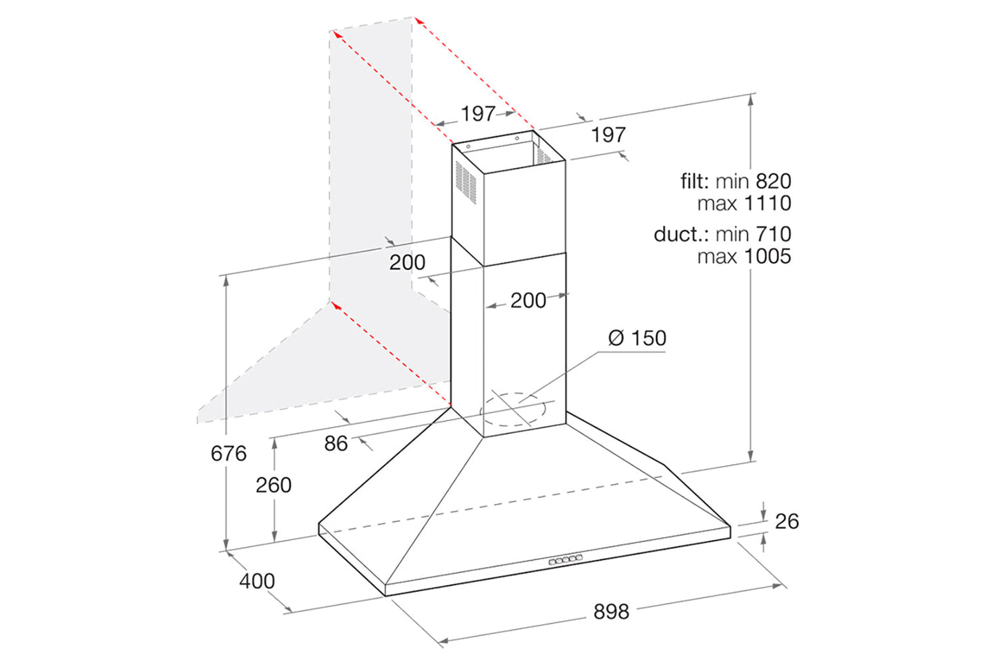 Indesit 90cm Chimney Cooker Hood | IHPC9.5LMX