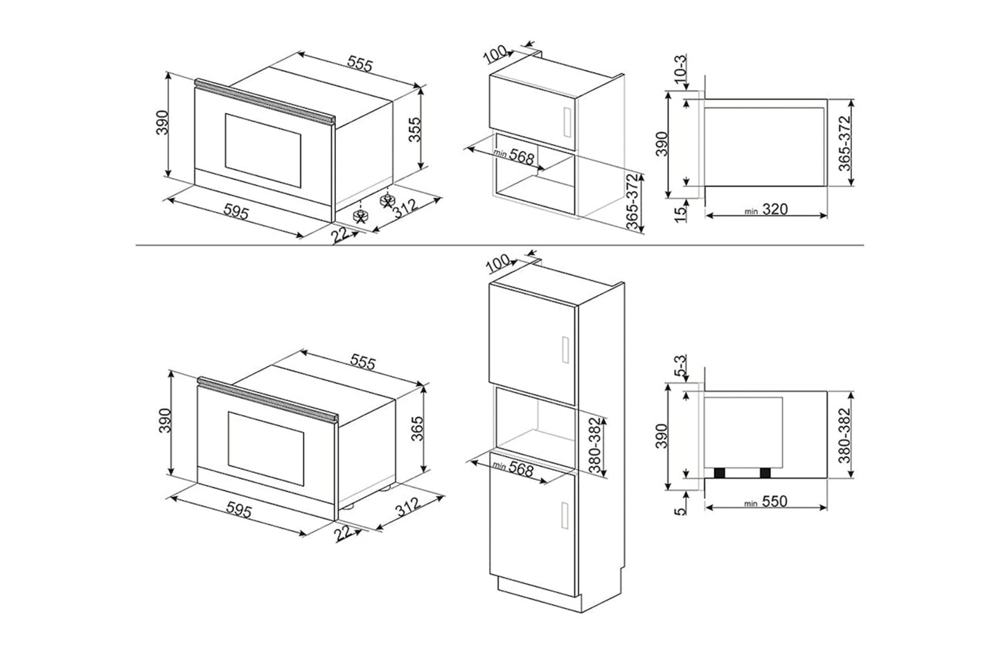 Smeg 22L 850W Built-in Microwave | MP322X1 | Stainless Steel