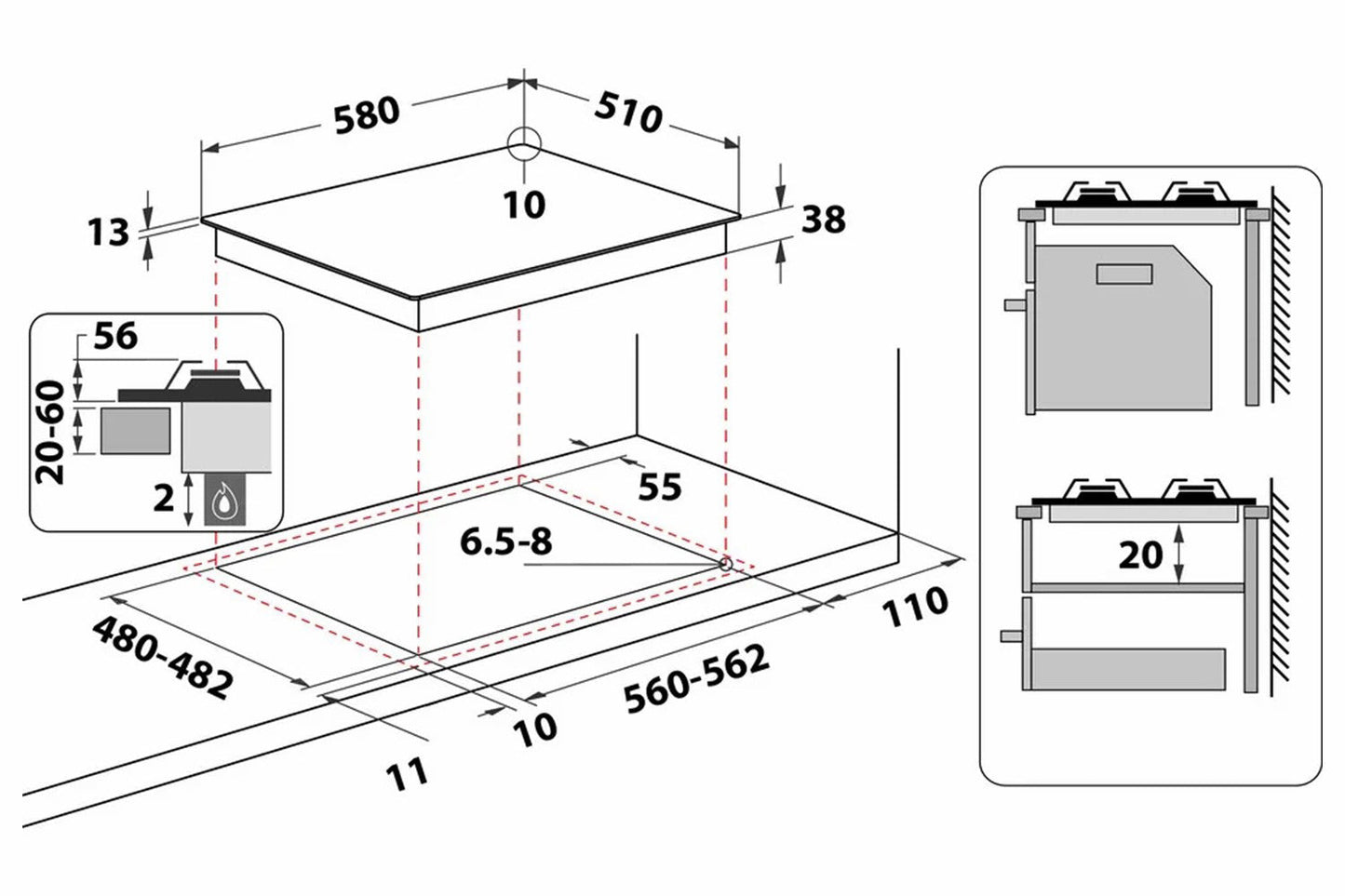 Hotpoint 58cm 4 Burner Gas Hob | PPH60PFIXUK | Inox