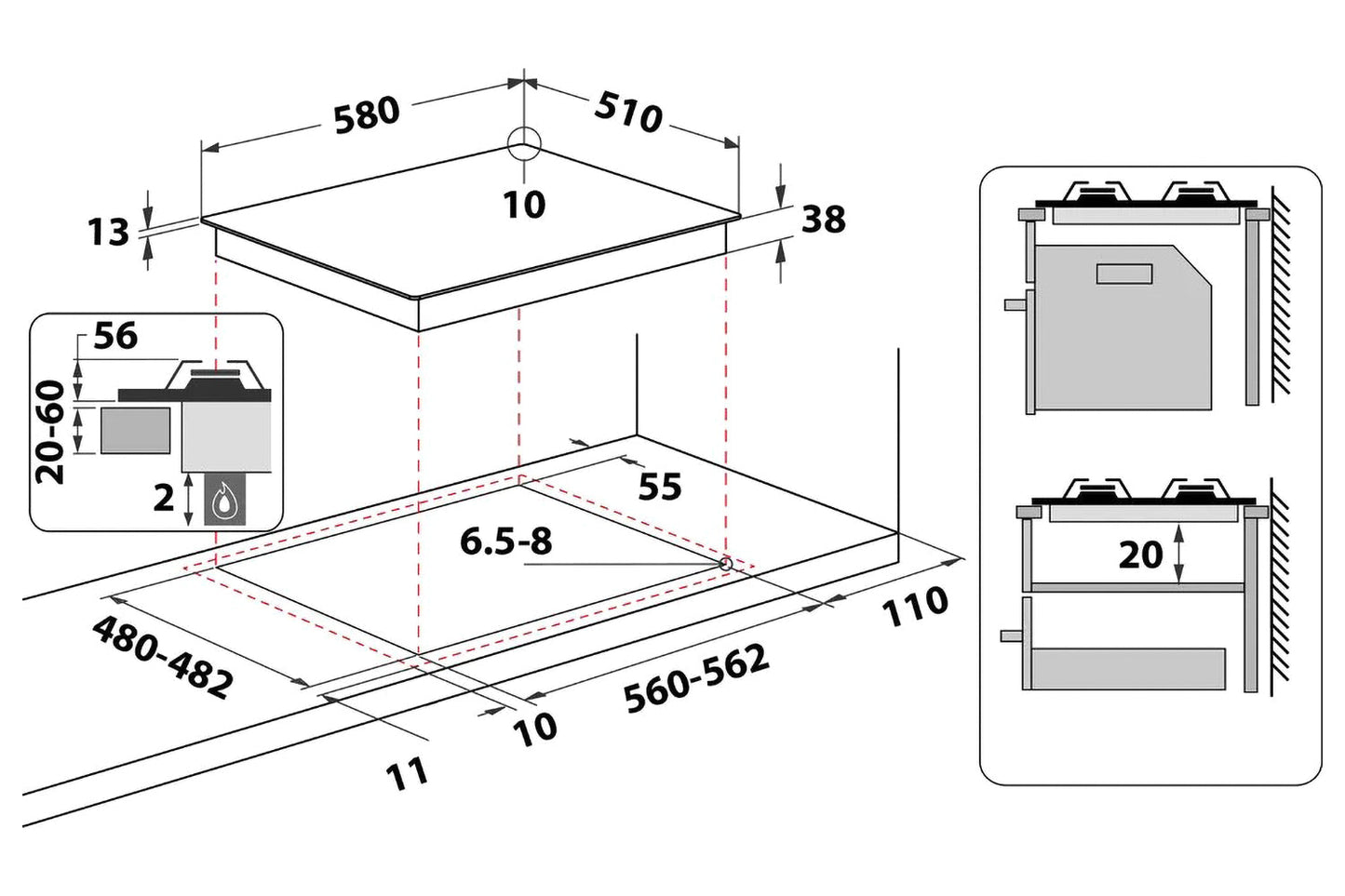 Hotpoint 58cm Built-in Gas Hob | PPH60PFNB