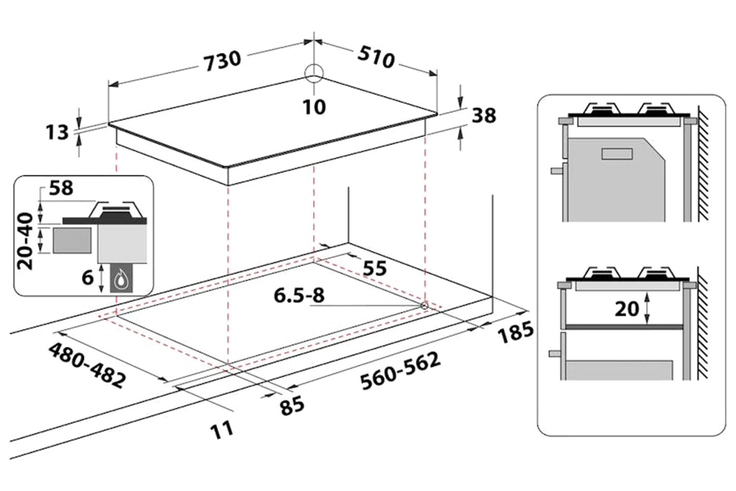 Hotpoint 75cm Built-in Gas Hob | PPH75GDFIXUK | Inox