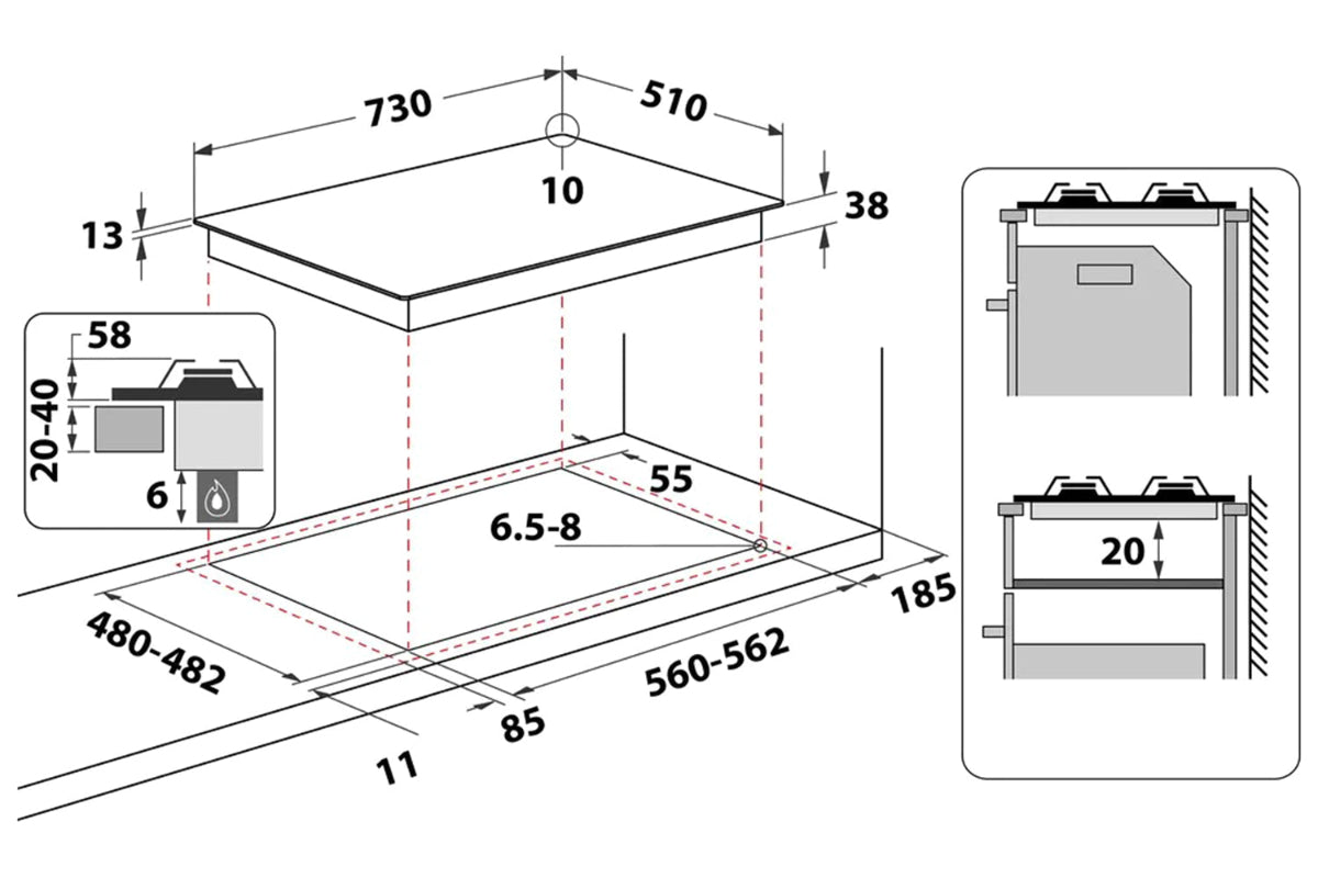 Hotpoint 58cm Built-in Gas Hob | PPH75PDFIXUK