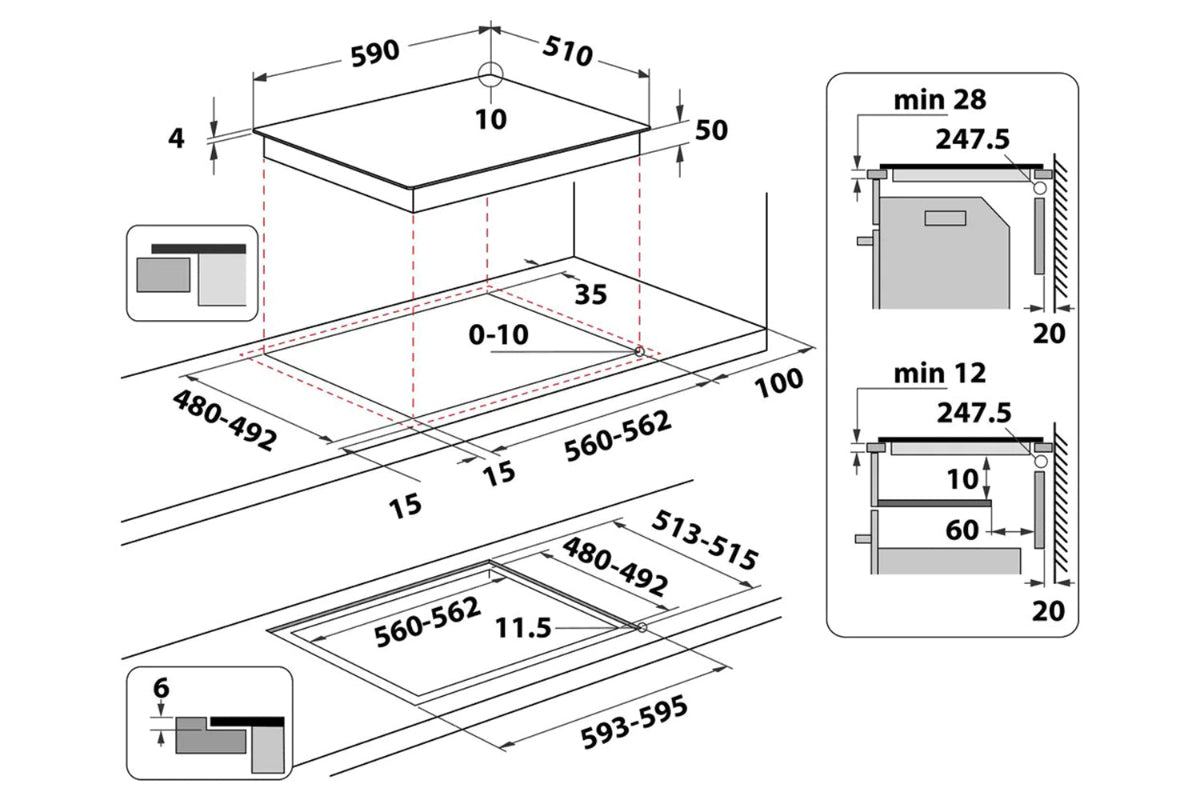 Hotpoint 60cm 4 Zone Induction Hob | TQ1460SNE | Black