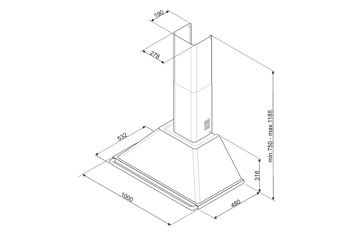 Smeg 100cm Victoria Chimney Cooker Hood | KT100BLE | Black
