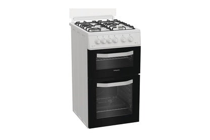 Hotpoint 50cm Double Oven Gas Cooker with Glass Lid  | HTG5GCWL