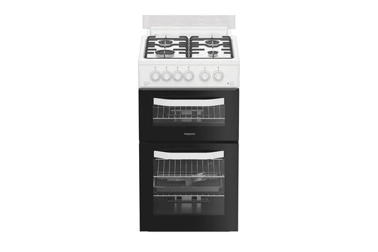 Hotpoint 50cm Double Oven Gas Cooker with Glass Lid  | HDG5GCW