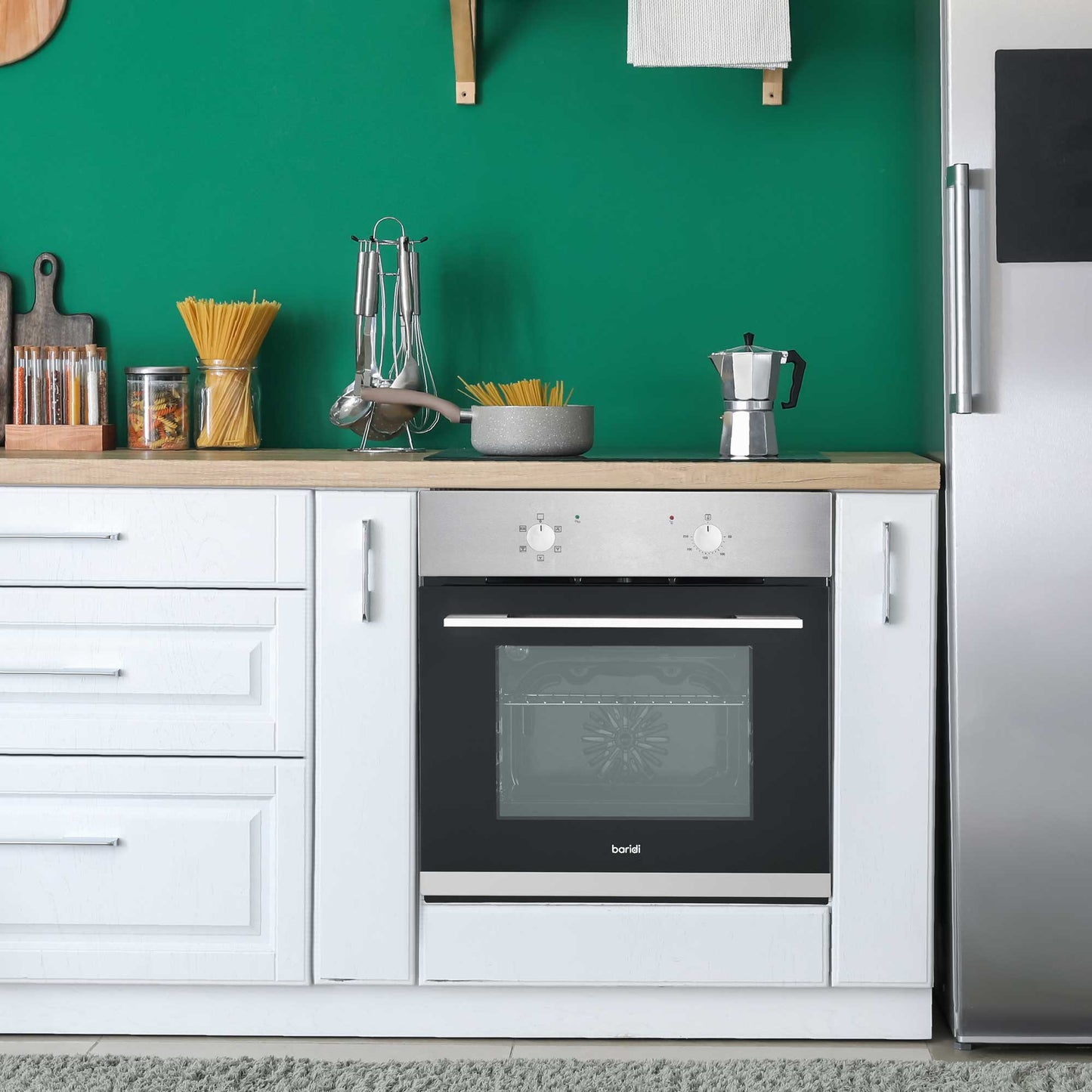 Baridi Ceramic Hob with 4 Zones, Fan-Assisted Electric Oven & Cooker Hood - DH188