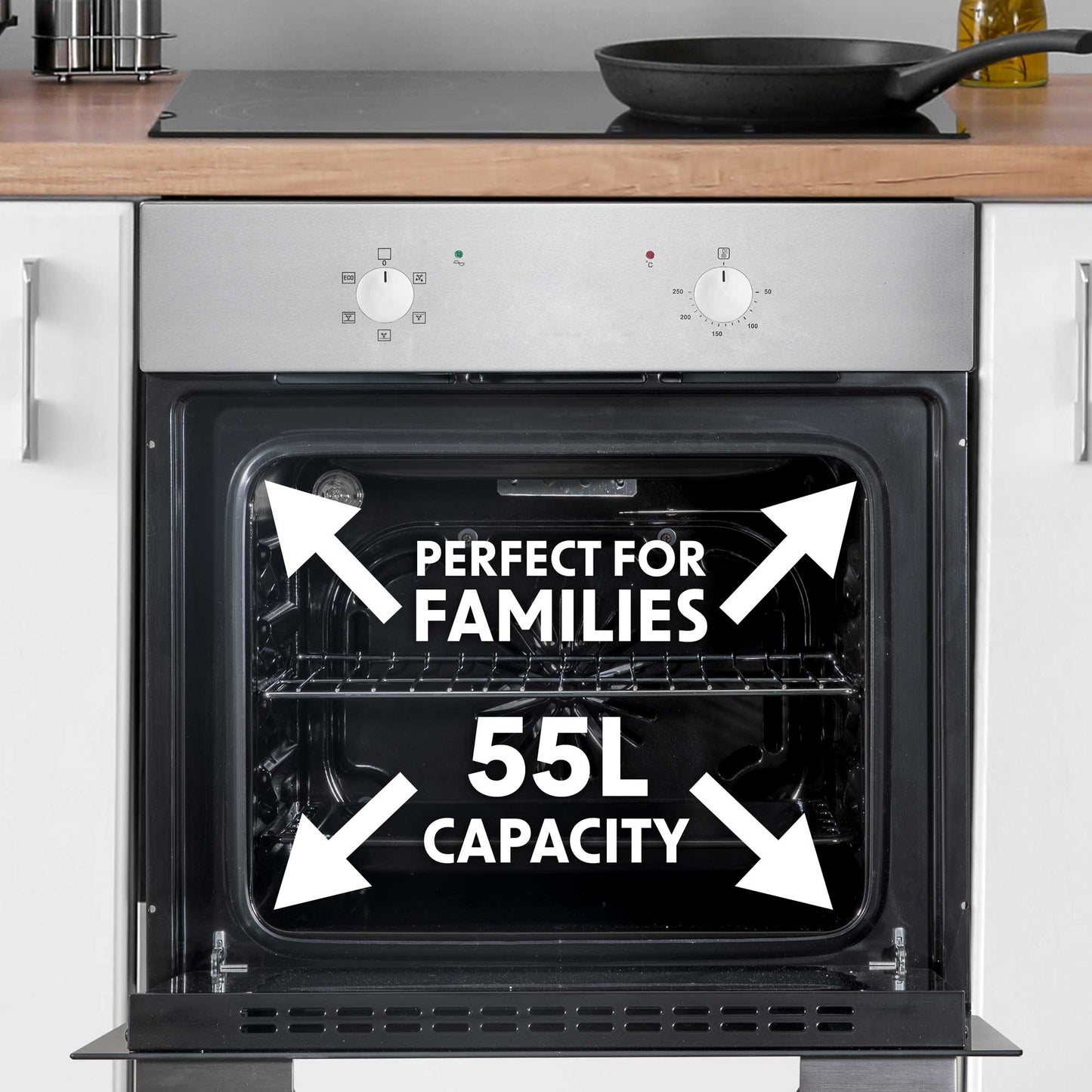 Baridi Ceramic Hob with 4 Zones, Fan-Assisted Electric Oven & Cooker Hood - DH188