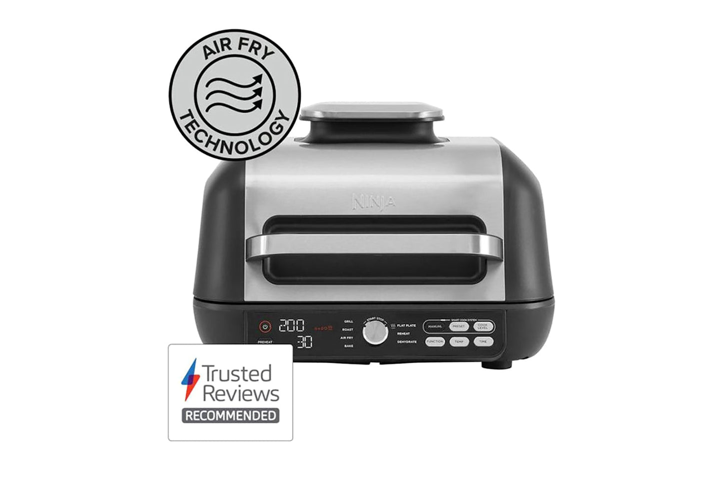 Ninja 3.8L Foodi Max Pro Health Grill, Flat Plate & Air Fryer | AG651UK | Black