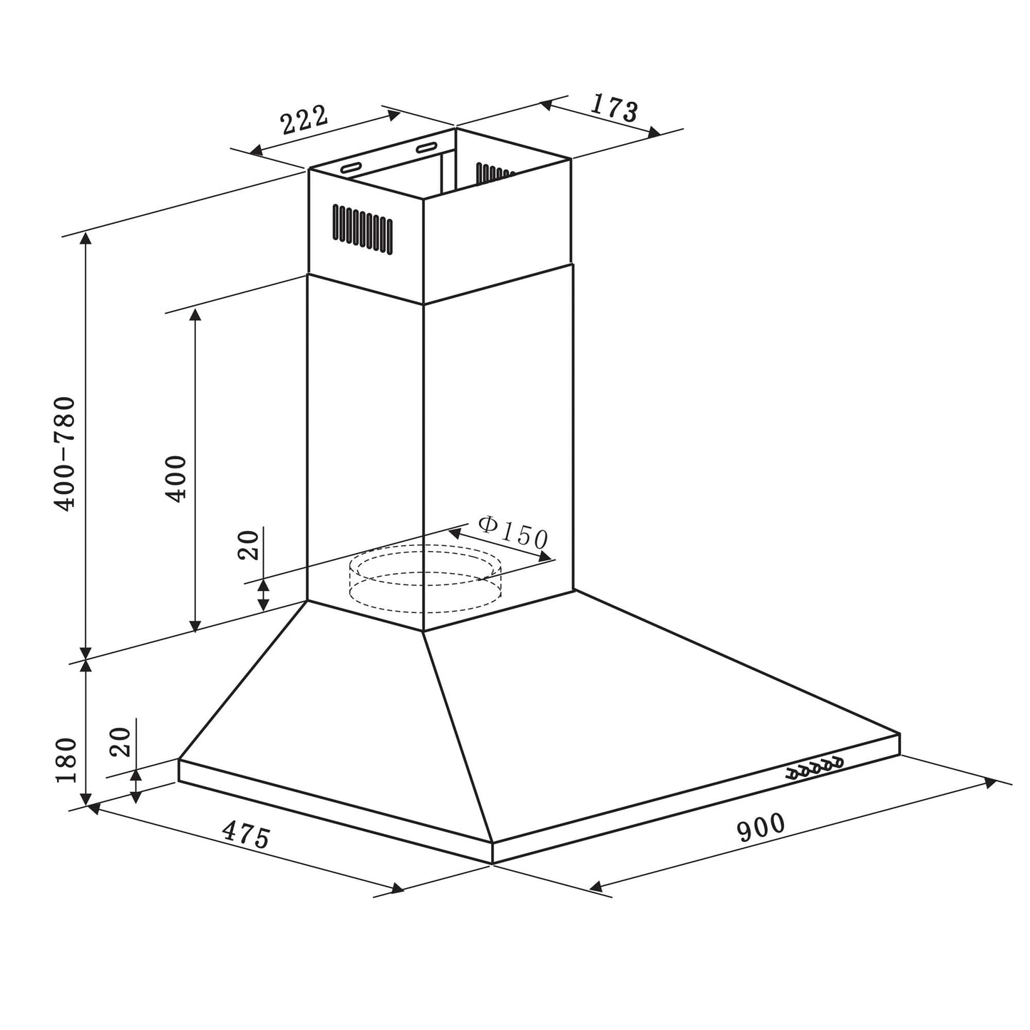 Baridi 90cm Chimney Style Cooker Hood with Carbon Filters, Stainless Steel - DH127