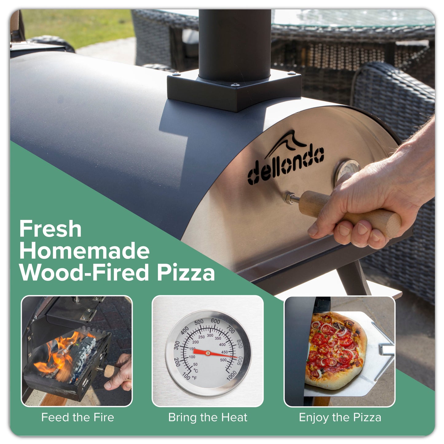 Wood-Fired 14" Pizza Oven and Smoking Oven - Portable, Black/Stainless Steel - DG10
