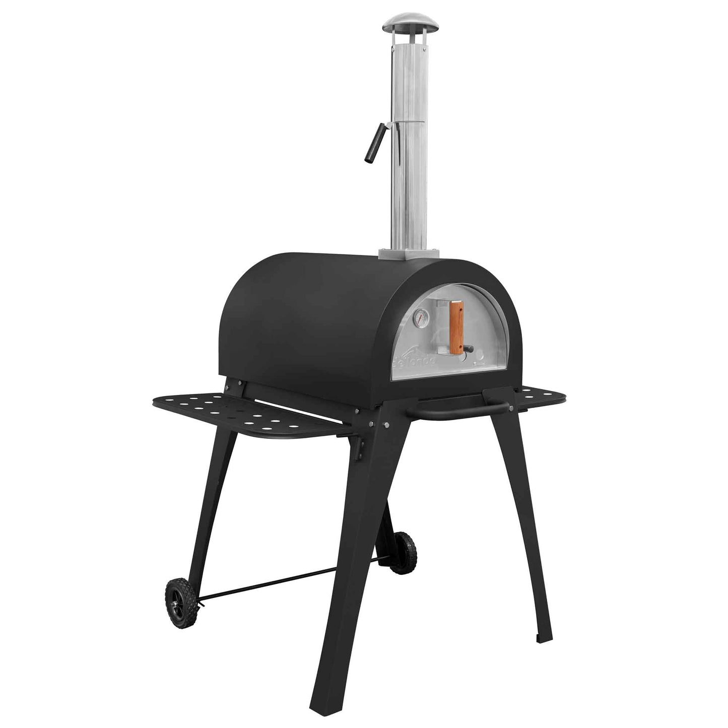 Freestanding Outdoor Wood-Fired Pizza Oven & Smoker with Side Shelves & Stand - DG103