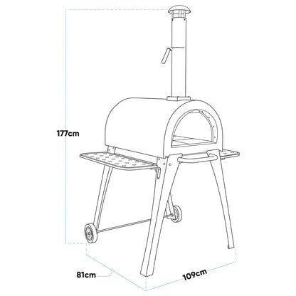 Freestanding Outdoor Wood-Fired Pizza Oven & Smoker with Side Shelves & Stand - DG103