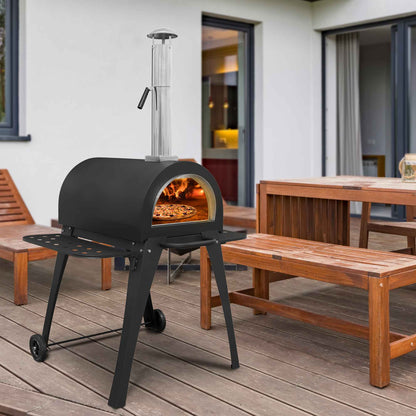 Freestanding Outdoor Wood-Fired Pizza Oven & Smoker with Side Shelves & Stand - DG103