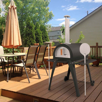 Freestanding Outdoor Wood-Fired Pizza Oven & Smoker with Side Shelves & Stand - DG103