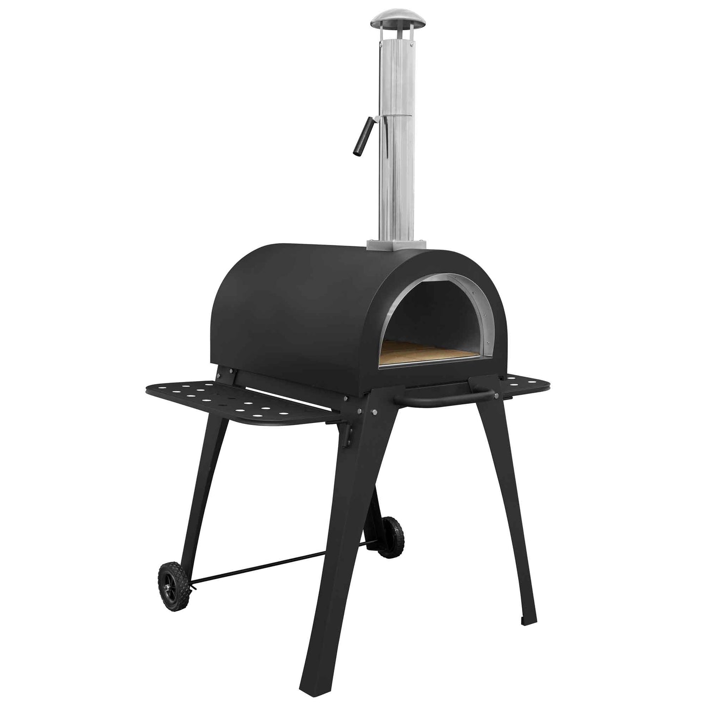 Freestanding Outdoor Wood-Fired Pizza Oven & Smoker with Side Shelves & Stand - DG103