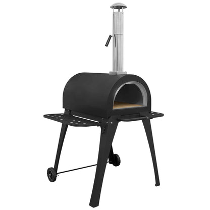 Freestanding Outdoor Wood-Fired Pizza Oven & Smoker with Side Shelves & Stand - DG103