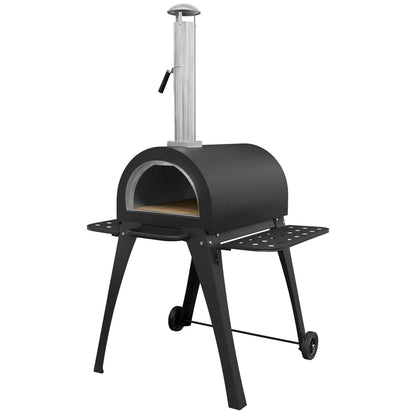 Freestanding Outdoor Wood-Fired Pizza Oven & Smoker with Side Shelves & Stand - DG103