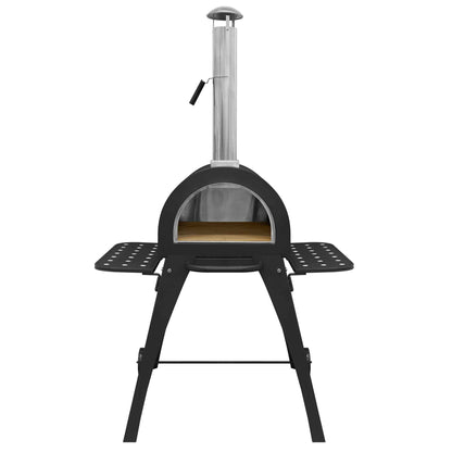Freestanding Outdoor Wood-Fired Pizza Oven & Smoker with Side Shelves & Stand - DG103