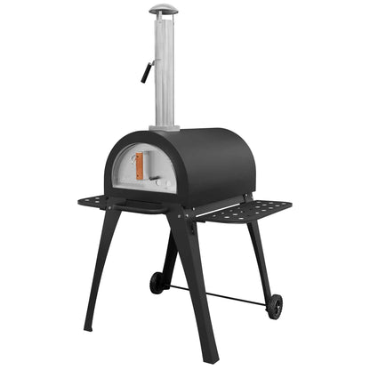 Freestanding Outdoor Wood-Fired Pizza Oven & Smoker with Side Shelves & Stand - DG103