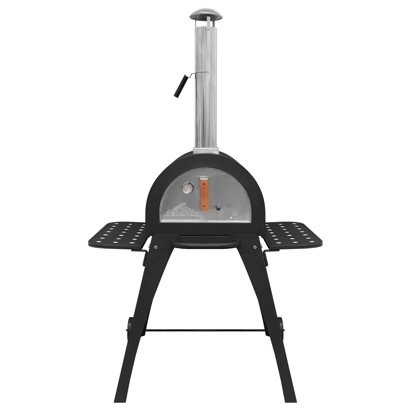 Freestanding Outdoor Wood-Fired Pizza Oven & Smoker with Side Shelves & Stand - DG103