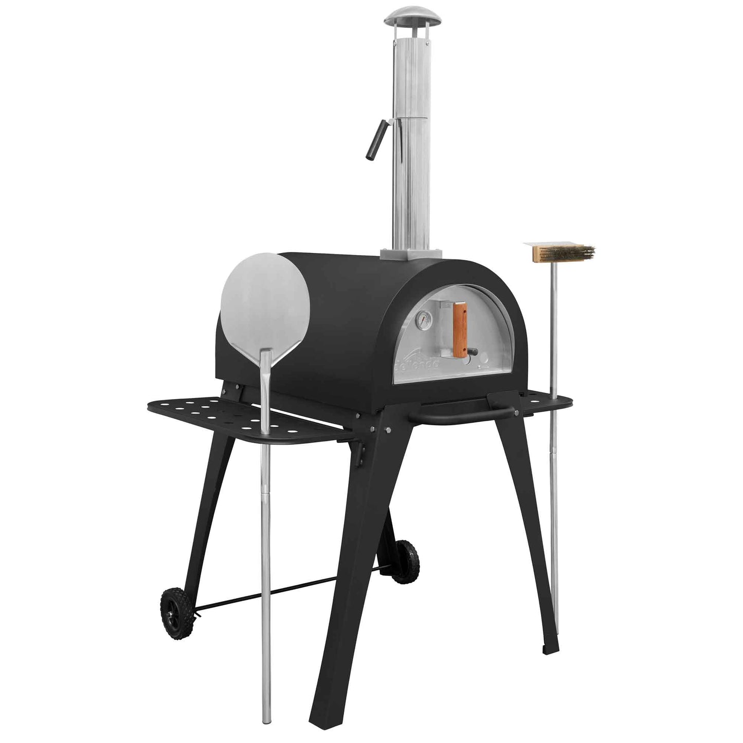 Freestanding Outdoor Wood-Fired Pizza Oven & Smoker with Side Shelves & Stand - DG103