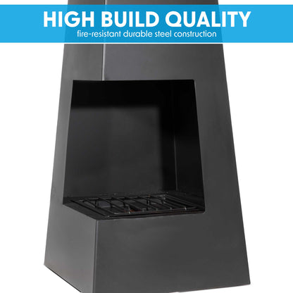 Pyramid Chiminea, Wood Burner, Heater for Outdoors/Gardens/Patio - Black Steel - DG105