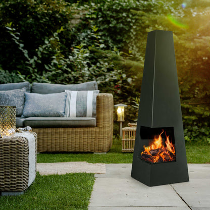 Pyramid Chiminea, Wood Burner, Heater for Outdoors/Gardens/Patio - Black Steel - DG105