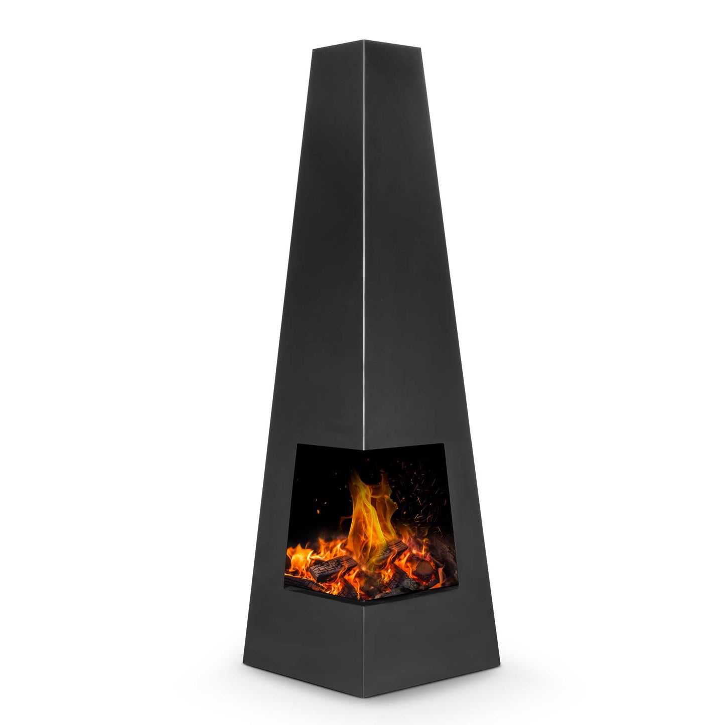 Pyramid Chiminea, Wood Burner, Heater for Outdoors/Gardens/Patio - Black Steel - DG105