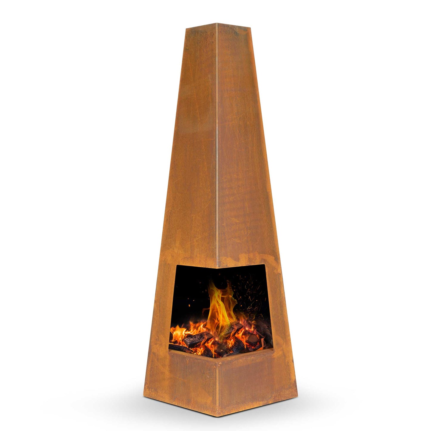 Pyramid Chiminea, Wood Burner, Heater for Outdoors/Garden/Patio - Corten Steel - DG106