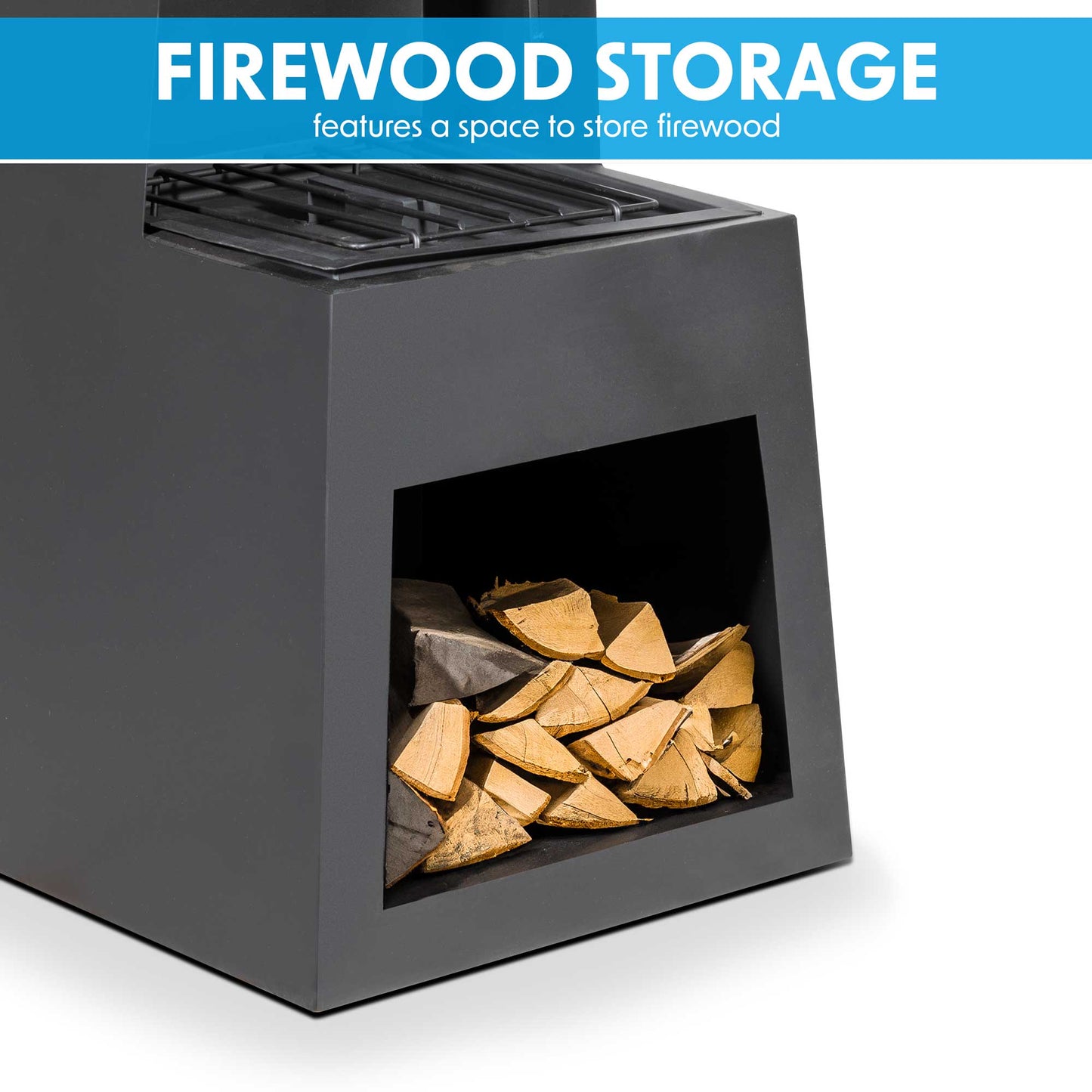 Pyramid  Chiminea, Fireplace, Heater with Firewood Storage - Black Steel - DG107