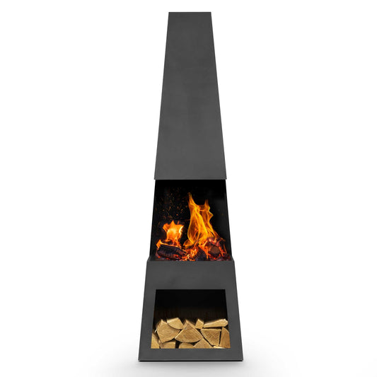 Pyramid  Chiminea, Fireplace, Heater with Firewood Storage - Black Steel - DG107