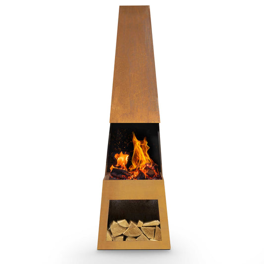 Pyramid Chiminea, Fireplace, Heater with Firewood Storage - Corten Steel - DG108