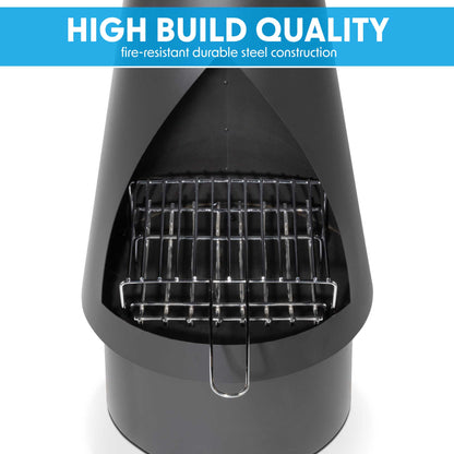 Outdoor Chiminea, Fireplace, Fire Pit - Black Steel - DG109