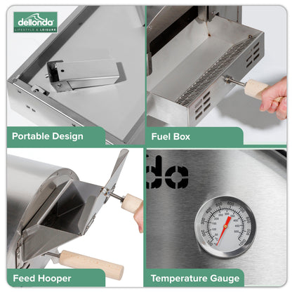 Wood-Fired Pizza Oven and Smoking Oven - Portable, Stainless Steel - DG11