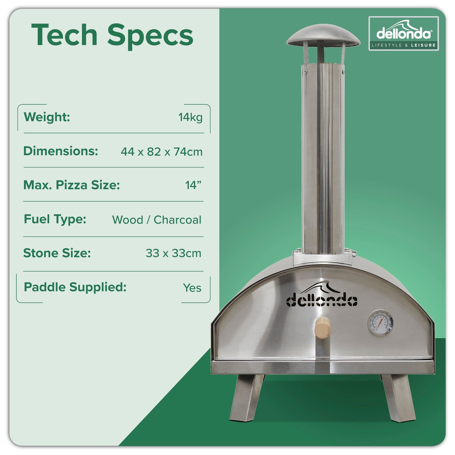 Wood-Fired Pizza Oven and Smoking Oven - Portable, Stainless Steel - DG11